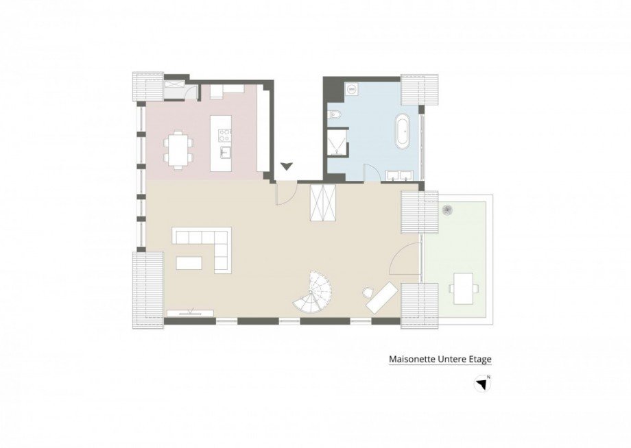 Grundriss - untere Etage Maisonettewohnung V�hringen