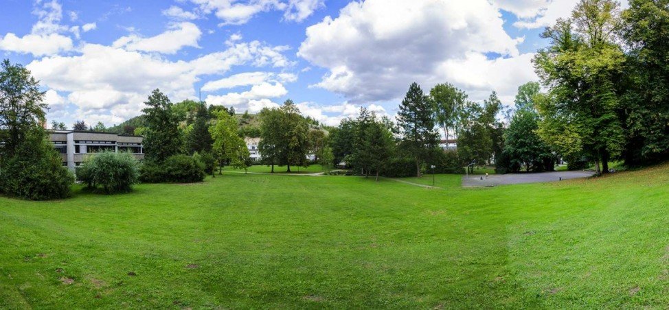 Aussicht Balkon zum Park mit Gr�nfl�che Etagenwohnung Blaustein