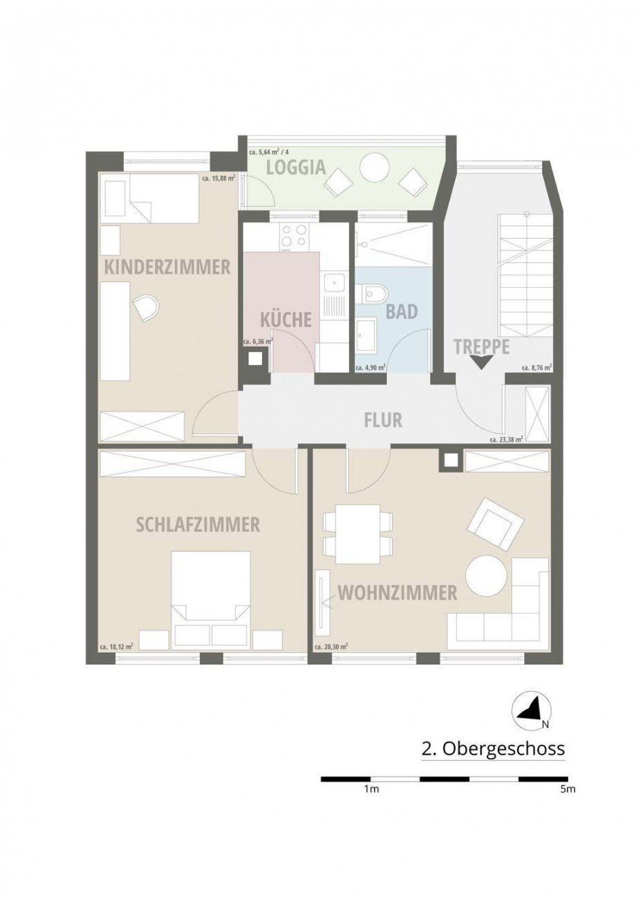 Grundriss 2. Obergeschoss Etagenwohnung Neu-Ulm