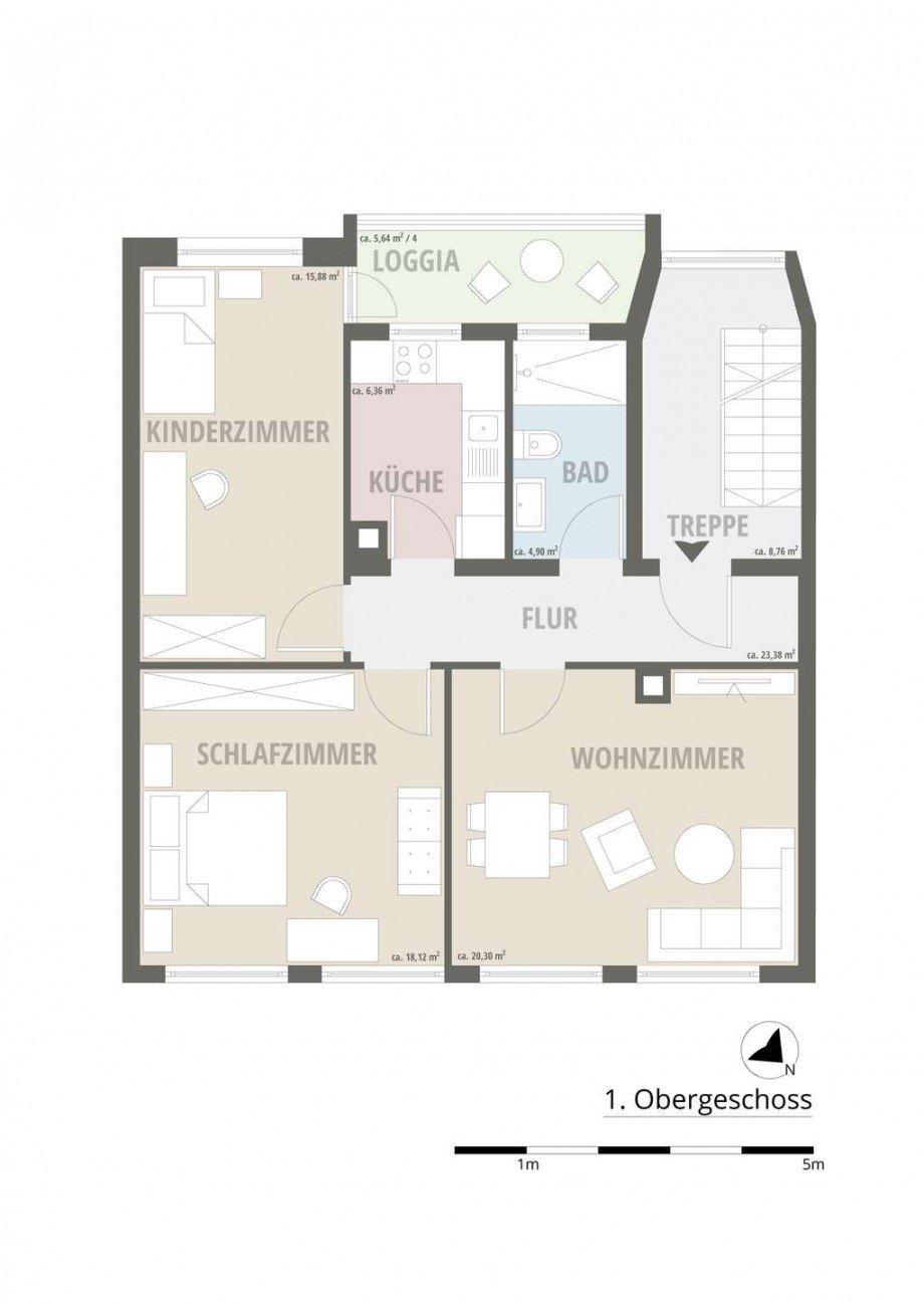 Grundriss 1. Obergeschoss Etagenwohnung Neu-Ulm