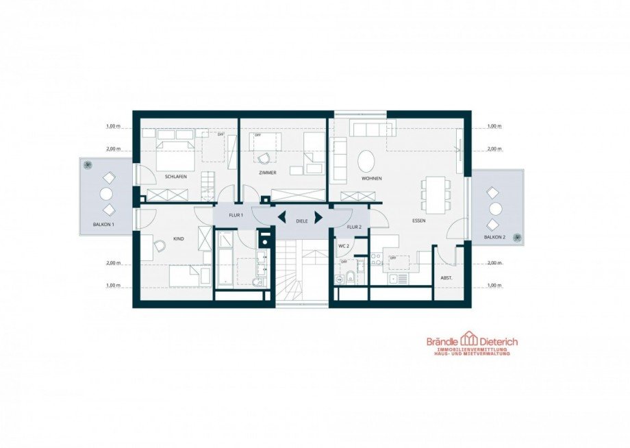 Grundriss Ebene 1 Maisonettewohnung Neu-Ulm